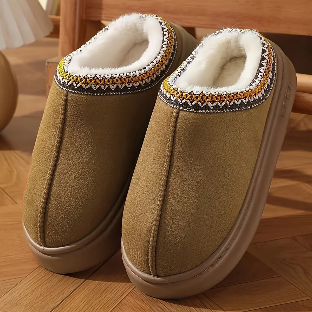 Chaussons d’intérieur/extérieur pour femmes, doux et chauds, semelle souple