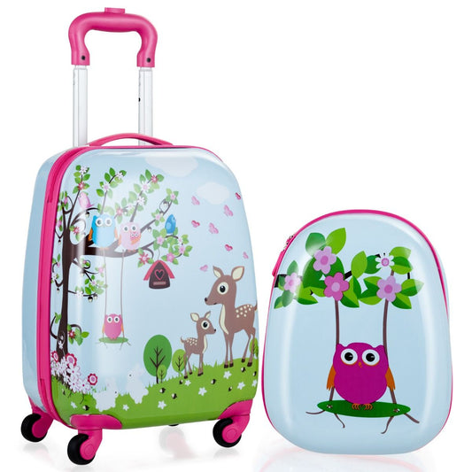 Valise Enfant+ Sac À Dos Bagage Trolley À Roulettes Pour Enfant Couleur Bleu Et Rose