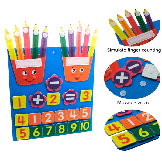 Jeu Montessori en feutrine : chiffres à doigts pour apprendre à compter
