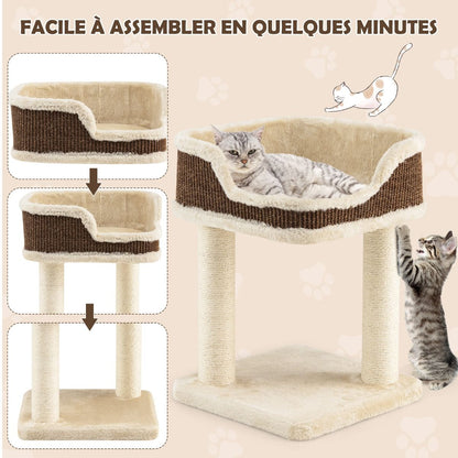 Tour D'Arbre À Chat Compacte Avec Perchoir En Peluche Et Griffoirs Pour Se Faire Ses Griffes Gris/Beige